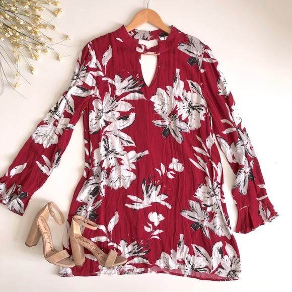 JODIFL Red Floral Long Sleeve Dress Size Large - Picture 1 of 6